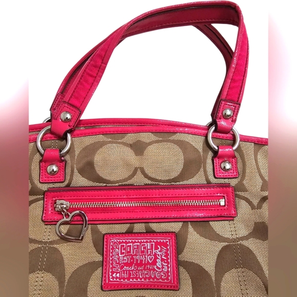 Coach Tan and Pink Signature Tote - Picture 2 of 16